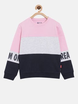 3PIN - Girls Round Neck Pink Cotton Sweatshirt