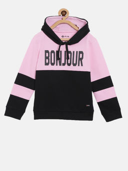 3PIN - Girls Hooded Neck Pink Cotton Hoodie