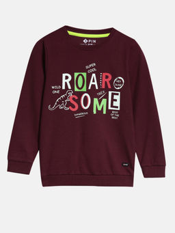 3PIN - Boys Round Neck Burgundy Cotton Sweatshirt