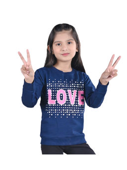 3PIN - Girls Crew Neck Navy Blue Cotton Sweatshirt
