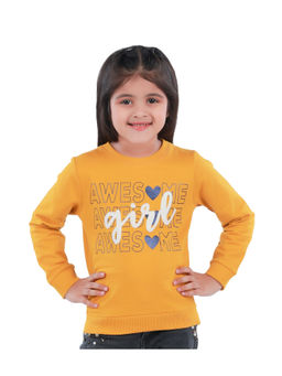 3PIN - Girls Crew Neck Mustard Cotton Sweatshirt
