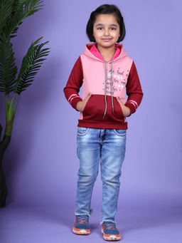 3PIN - Girls Hooded Neck Pink Cotton Hoodie