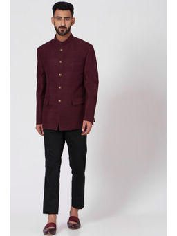 Jatin Malik - Wine Bandhgala (Set of 2)