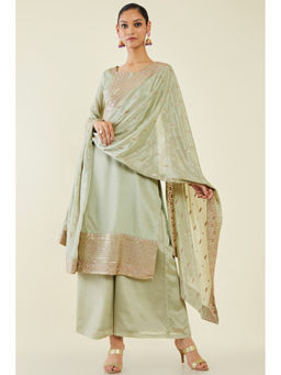 Soch - Women Green Cotton Embellished Sequined Suit (Set of 3)