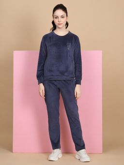 Sweet Dreams - Women Navy Blue Solid Tracksuit (Set of 2)