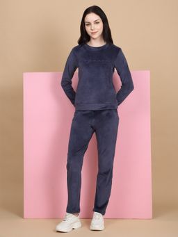 Sweet Dreams - Women Navy Blue Solid Tracksuit (Set of 2)