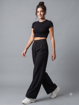 MIXT by Nykaa Fashion - Womens Solid Black Straight Fit Korean Pant