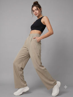 MIXT by Nykaa Fashion - Womens Solid Beige Straight Fit Korean Pant
