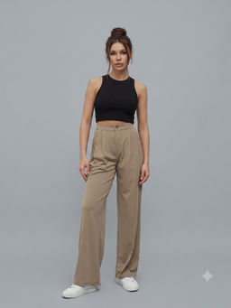 MIXT by Nykaa Fashion - Womens Solid Khaki Straight Fit Korean Pant