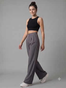 MIXT by Nykaa Fashion - Womens Solid Grey Straight Fit Korean Pant