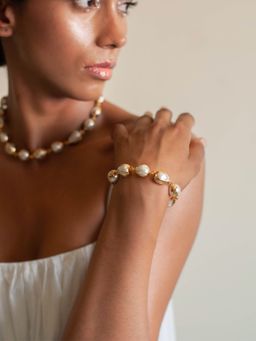 Dhwani Bansal - Luna Bracelet With Series Of Gold Dipped Baroque Pearls & Adjustable Gold Plated Clasp