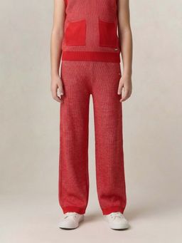 ELLE - Red Cotton Textured Girls Trouser