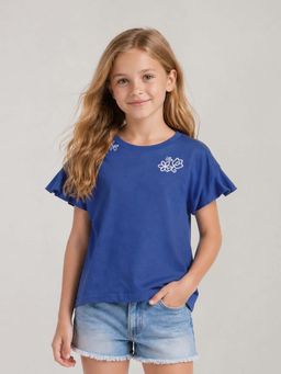 ELLE - Blue Cotton Solid Girls T-Shirt