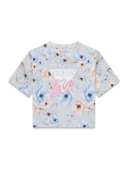 Guess - Girls Multicolor Printed Boxy Fit Round Neck T-Shirt