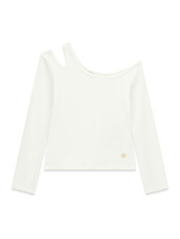Guess - Girls Pure White Solid Slim Fit One Shoulder T-Shirt
