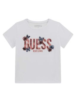 Guess - White Cotton Embellished Girls T-Shirt