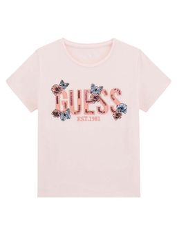 Guess - Pink Cotton Embellished Girls T-Shirt