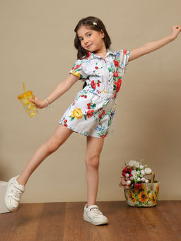 Miyo - White Solid/Plain Half Sleeves Romper