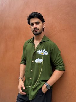 Oje' - Green Srinagar Applique Shirt