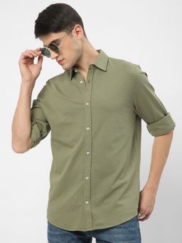 R&B - Olive Solid Regular Men Shirt