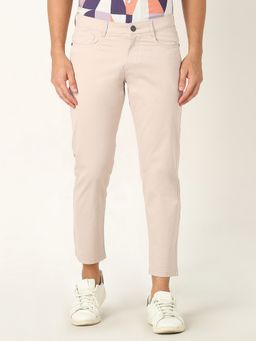 R&B - Men Pink Cotton Solid Slim Trouser