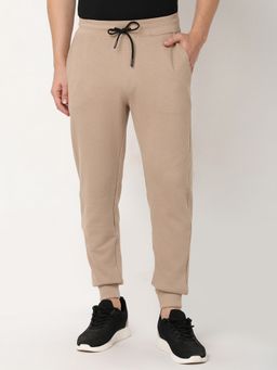 R&B - Men Beige Cotton Blend Solid Tapered Track Pant