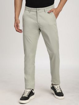 R&B - Men Green Cotton Solid Skinny Trouser