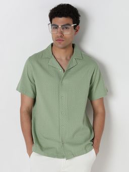 R&B - Green Textured Regular Men Shirt