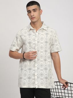 R&B - White Printed Regular Men Shirt