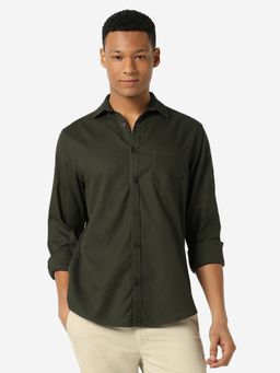 R&B - Olive Textured Regular Men Shirt