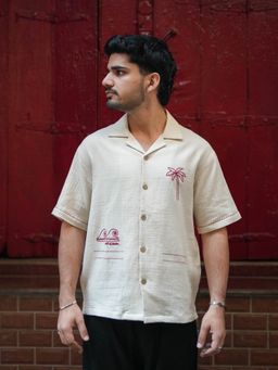 Oje' - Beige Bora Bora Embroidered Shirt