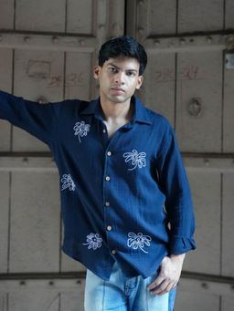Oje' - Navy Blue Madeira Embroidered Shirt