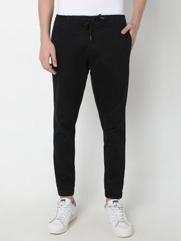R&B - Men Black Solid Slim Trouser