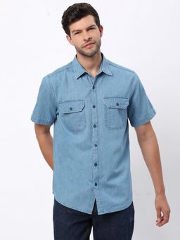 R&B - Blue Solid Regular Men Shirt