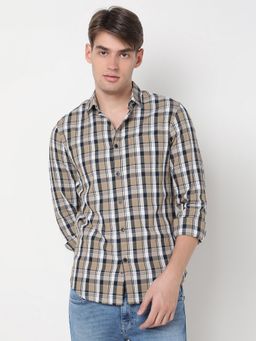 R&B - Beige Checks Regular Men Shirt