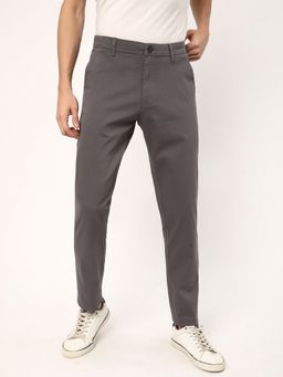 R&B - Men Grey Cotton Blend Solid Slim Trouser