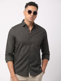 R&B - Grey Textured Regular Men Shirt