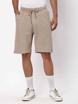 R&B - Men's Beige Textured Regular Shorts