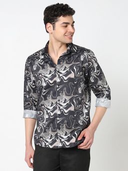 R&B - Black Abstract Regular Men Shirt