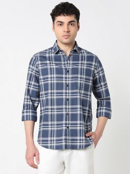 R&B - Navy Blue Checks Regular Men Shirt