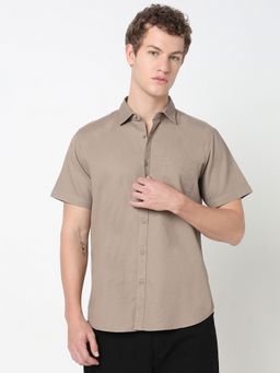 R&B - Khaki Solid Regular Men Shirt