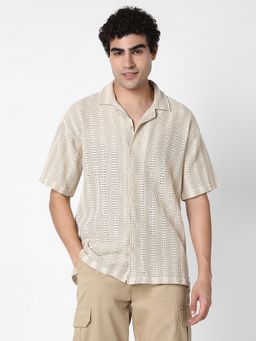 R&B - Beige Textured Relaxed Men Shirt