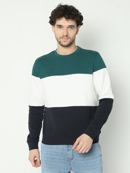 R&B - Men'S Green Colorblock Regular Sweatshirt