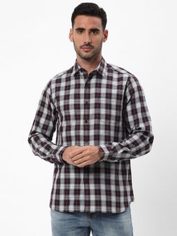 R&B - Burgundy Checks Regular Men Shirt
