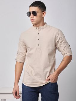 R&B - Beige Solid Slim Men Shirt