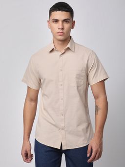 R&B - Beige Solid Slim Men Shirt