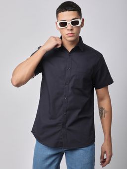 R&B - Navy Blue Solid Slim Men Shirt