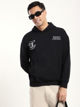 R&B - Black Graphic Print Regular Hoodie