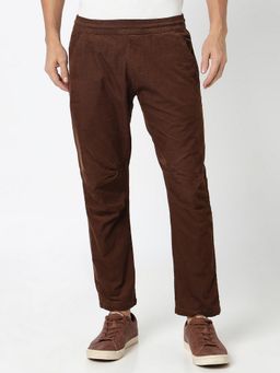 R&B - Men Brown Cotton Textured Straight Trouser