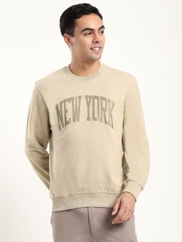 R&B - Beige Typography Regular Sweatshirt